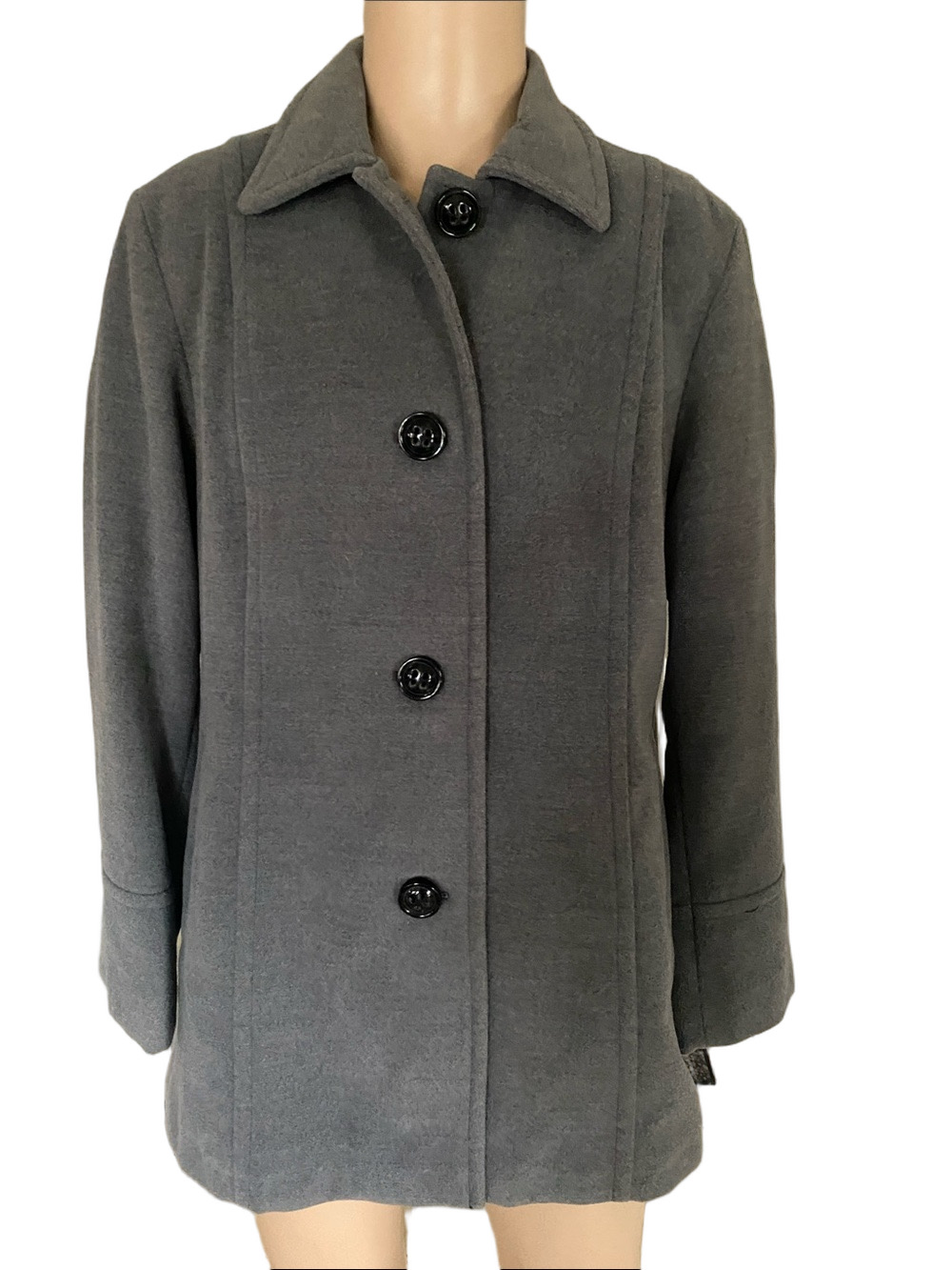 Liz Claiborne Charcoal Gray Button-Front Pea Coat